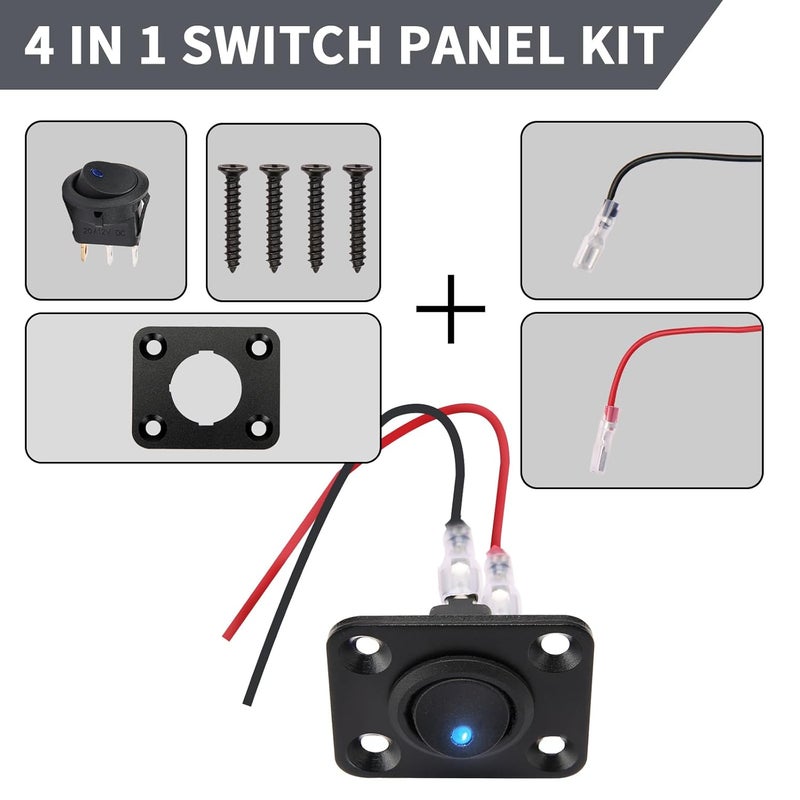 SDAQGE Round Rocker Switch Panel with 3 Pin Toggle Switch 12v 20a Blue Led Switch Panel Aluminum On Off Switch 12v for Car,Truck Marine Boat Rv Vehicle Yachts Etc （1 Way） - Image 4